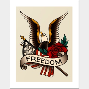 OldSalt American Traditional Freedom Eagle with Rose and Flag Posters and Art